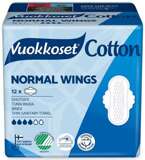 Vuokkoset COTTON Normal Wings podpaski ze skrzydełkami Normal ze 100% BIO z bawełny organicznej, 12 sztuk