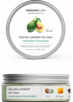 Organic Life peeling cukrowy do ciała nawilżająco-stymulujący z olejem kokosowym i woskiem pszczelim, 150 g