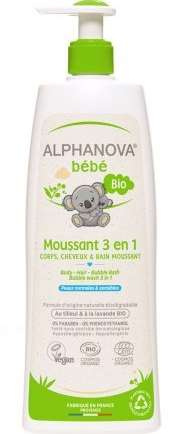 Alphanova Bebe hipoalergiczny organiczny płyn 3w1 do kąpieli i mycia ciała i włosów dla niemowląt i dzieci, 500 ml