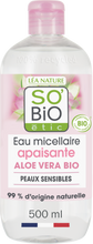 So Bio ALOE VERA hipoalergiczna kojąca woda micelarna do oczyszczania twarzy i demakijażu z aloesem, wodą różaną i rumiankiem do cery wrażliwej i alergicznej 500 ml