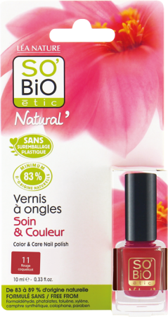 SO BiO naturalny lakier do paznokci 11 Rouge Coquelicot Czerwone Maki z olejem rycynowym bio 10 ml