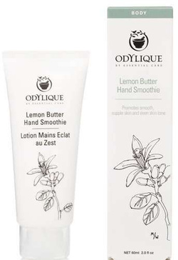 Odylique Lemon Butter Smoothe krem naprawczy do rąk z aloesem, masłem kokosowym i kakaowym, olejem awokado, nagietkiem, rokitnikiem, cytrusami i wanilią, 75 ml